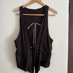 Audrey 3+1 Anthropologie Black 2000s Military Drapey Vest Linen Cotton Large